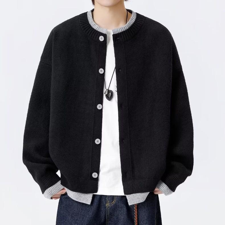 Men's Retro Color Block Cardigan Sweater, Autumn-Winter Casual Knitwear