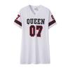 V-Neck Queen Letters Print Dress Short Sleeve Basketball Sporty Style Long T-shirt Sexy Loose Female Clothing Streetwear