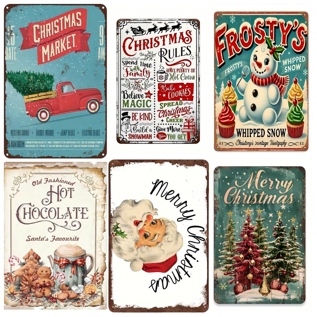 Pcs Iron Christmas Retro Tin Sign Wall Art Handmade Metal Decor for Home Bar Office Vintage Industrial Style