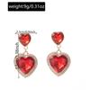 Fashion Red Zircon Heart Drop Earrings for Women Sweet Crystal Geometric Love Temperament Earrings Wedding Jewelry Accessories