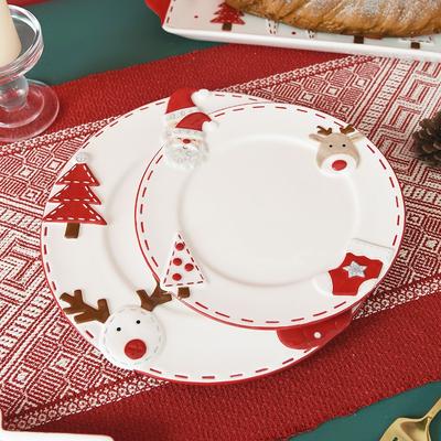 Christmas Ceramic Dessert Plate Tableware Round Santa Claus Cake Steak Pasta Dish Western Home Deco Kitchen Dinnerware XMAS Gift