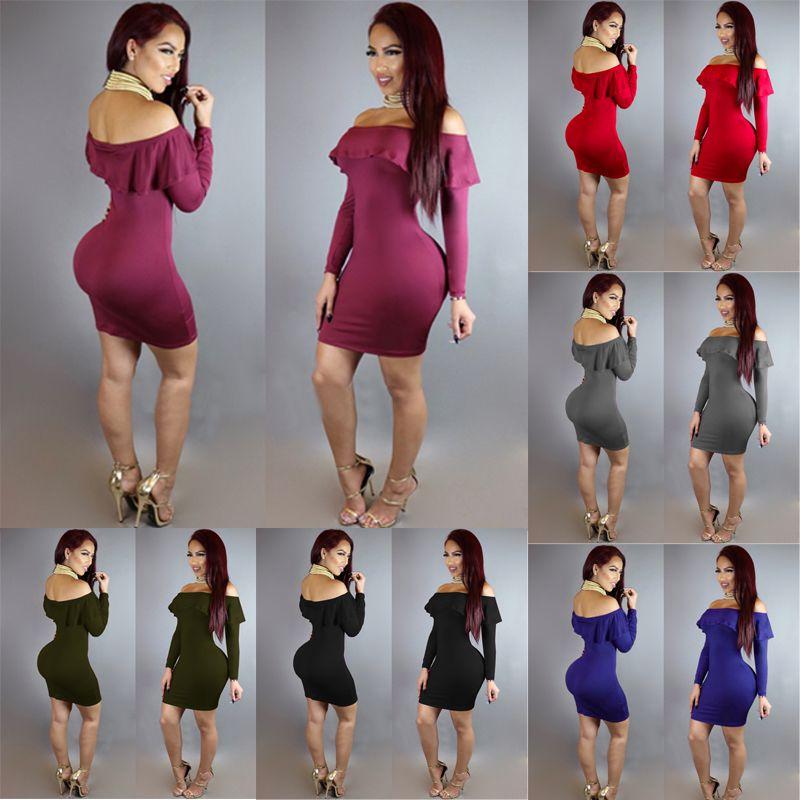 Elegant Women Strapless Bodycon Long Sleeve Evening Party Mini Dress Off Shoulder