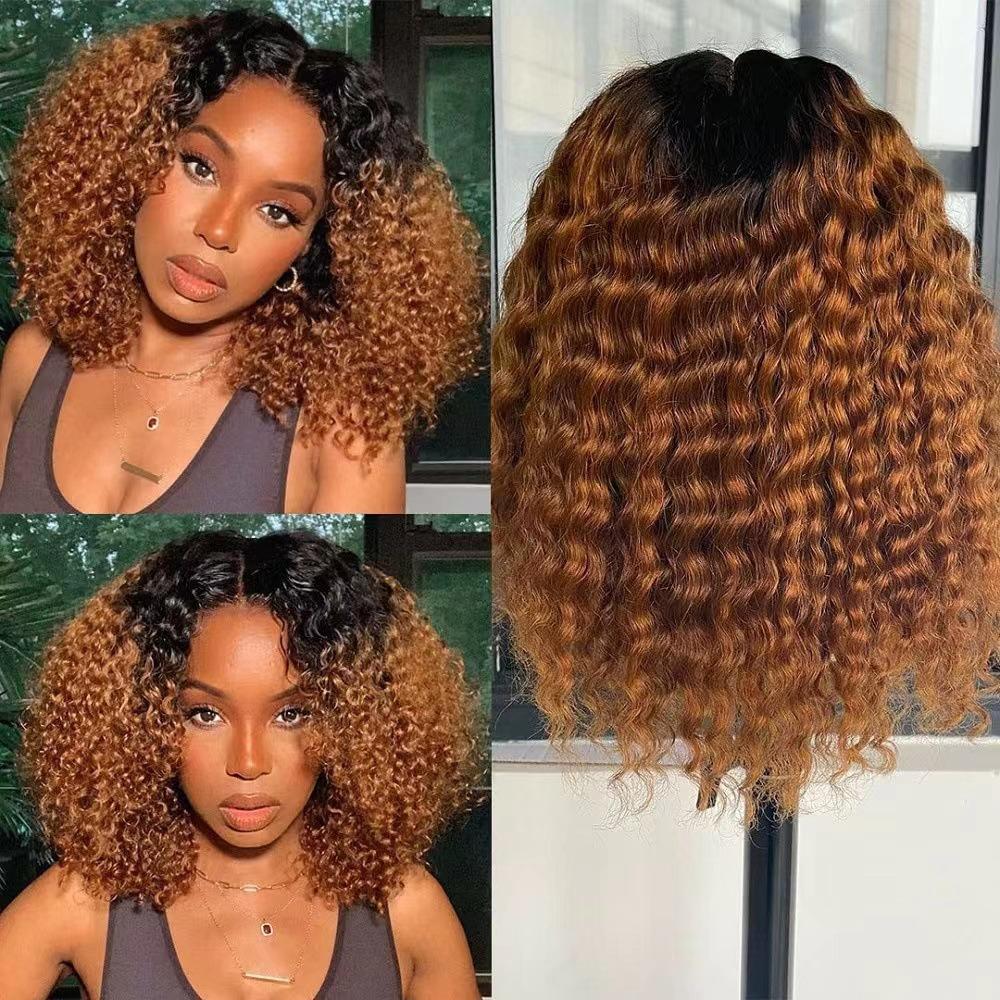 African Women Tight Curl Wig European and American Style Women’s Ombre Short Curly Synthetic Full Wig