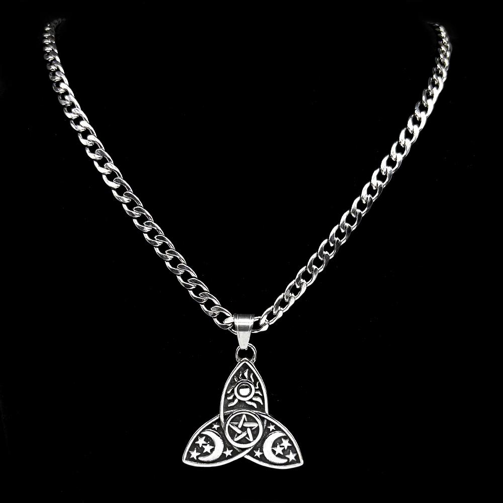Witch Triquetra Trinity Celtic Knot Pendant Necklace Stainless Steel Pentagram Triple Sun Moon Star Goddess Necklaces Jewelry