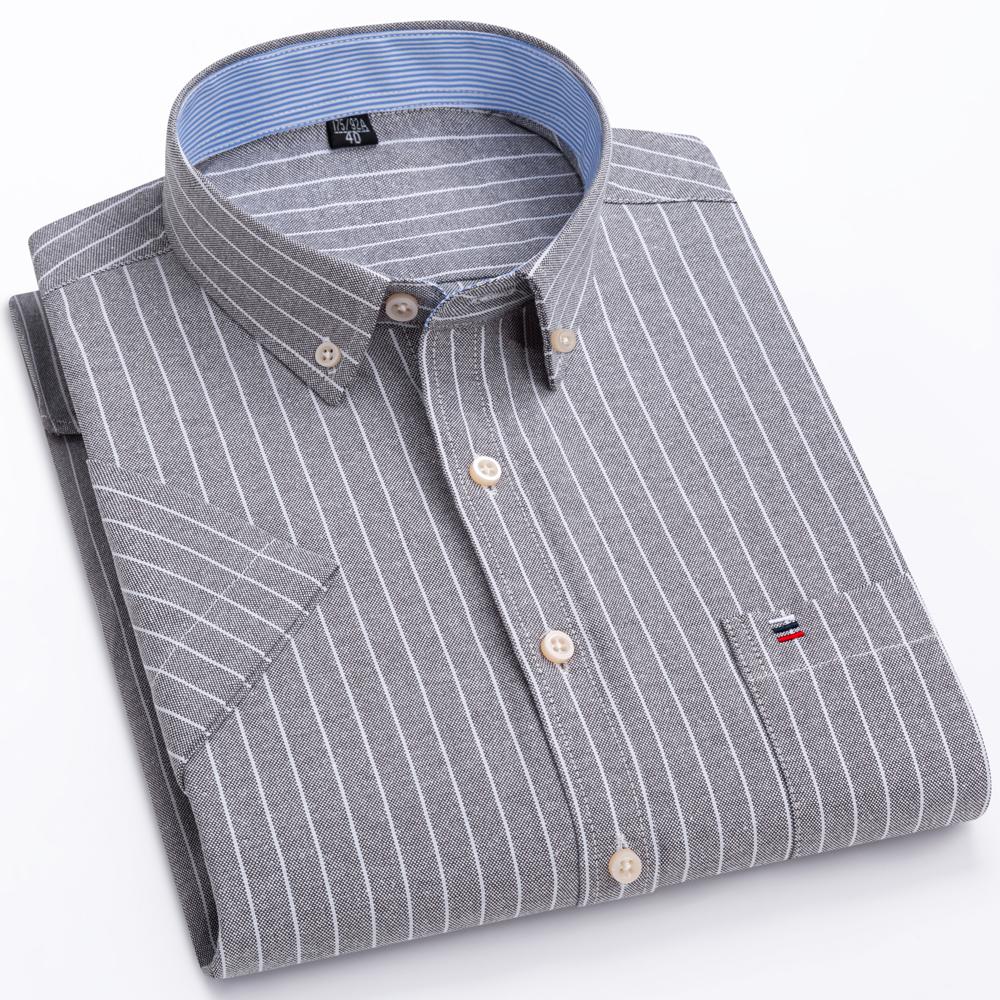 Camicia Casual da Uomo a Maniche Corte con Bottoni e Righe, Leggera, Colletto Oxford, Formale con Taschino