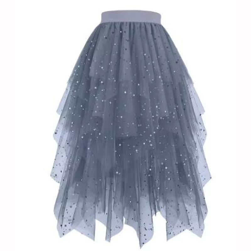 Gonna Puffy in Tulle da Donna Elegante Colore Caramella Stelle Glitter Vita Alta Ampia Ampiezza Gonna Tutù Fatata Irregolare Stratificata Danza