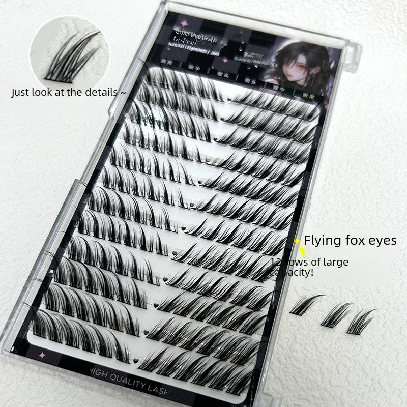 Mengji Shangpin Dense Clustered False Eyelashes, 12 Rows, European & American Style, Light & Volumizing Oblique Fox Eye Design