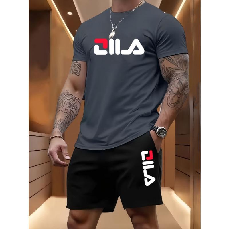 Herren Sommer Strand Sportanzug Lässig Outdoor Basketball Sport Bequem Zweiteiliges Set mit Modischem Lockerem T-Shirt und Shorts
