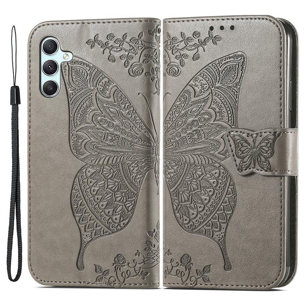 For Samsung Galaxy A35 5G Leather Case Butterfly Imprinted Phone Cover with Wrist Strap