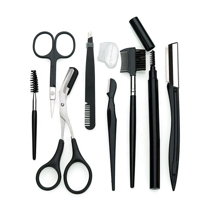 Set Negru de 8 Piese pentru Machiaj Unghiular Include Trimmer pentru Sprâncene Foarfecă pentru Gene Pensetă pentru Sprâncene Pensetă pentru Unghii