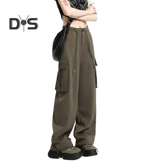 

Женские повседневные брюки-карго с завязками на талии, широкие однотонные уличные комбинезоны, легкие свободные брюки для повседневного использования в клубе, на открытом воздухе, для пробежек, походов M армия зеленый