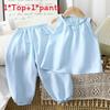 Girl Toddler Sleeveless Long Pants Set Summer Girls Cotton Blend Casual Lounge Wear For Kids