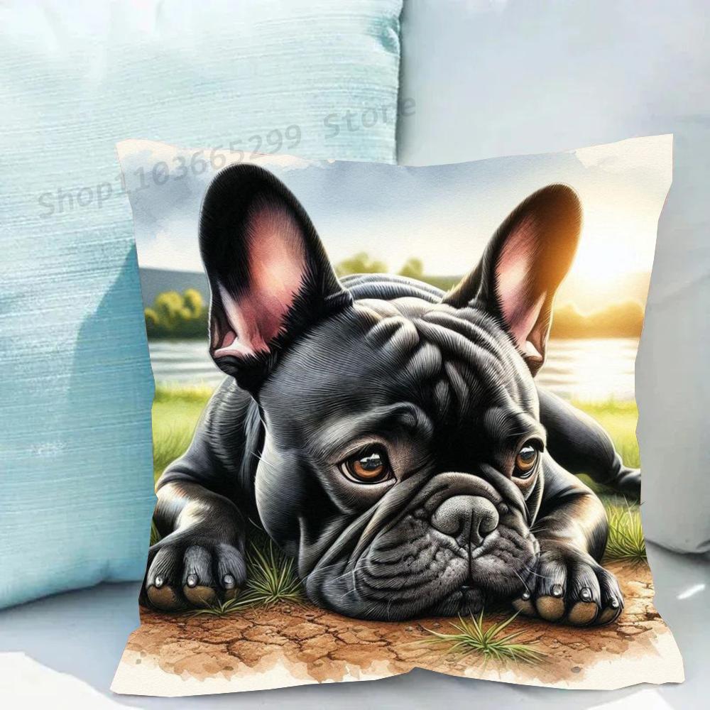 1pc Cute Pet Mini French Bulldog Pillow Case Square Bedroom Sofa Leisure Comfort Cushion Car Living Room Home Decoration