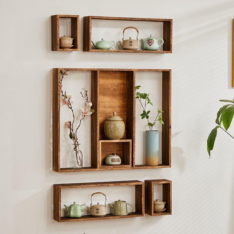 Solid wood Chinese style antique shelf wall grid storage rack storage rack hanging wall combination retro teapot rack