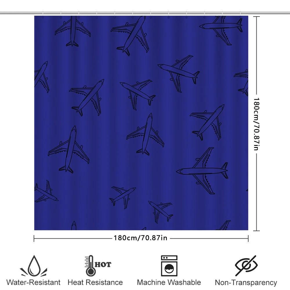 Airplane Blue Shower Curtain Waterproof Fabric For Bathroom Decor Customizable Size Available On.Com