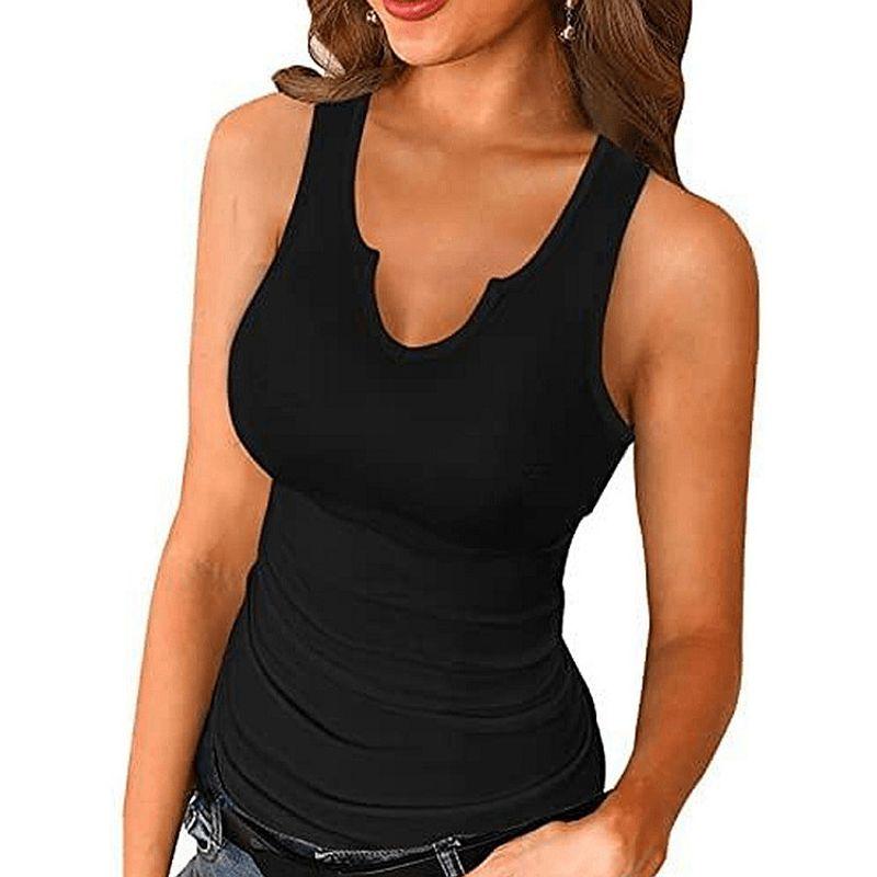 Solid Color U-neck Sleeveless Slim Fit Top Pure Color U Neck Sleeveless Tops Women