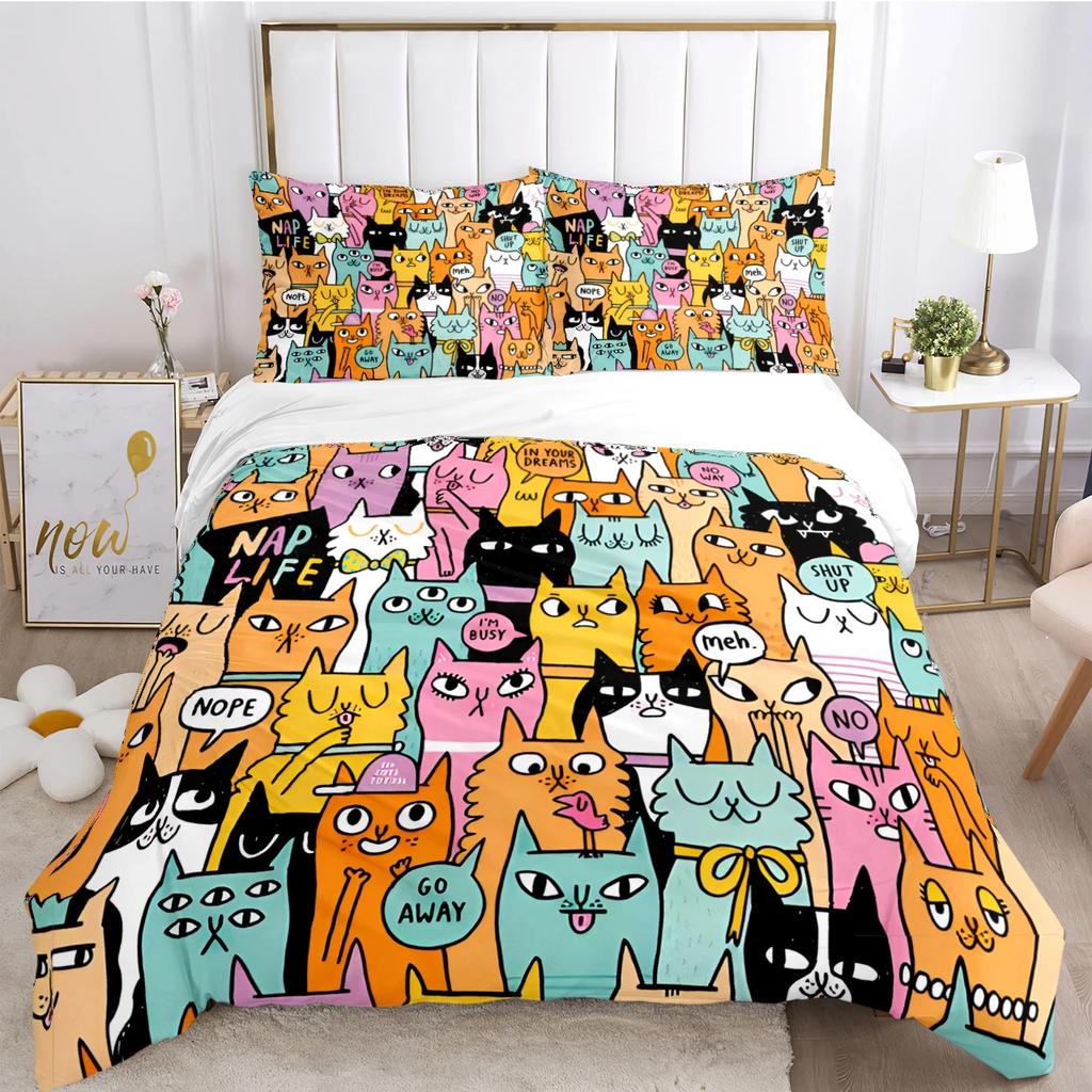 Comforter Fashion Cartoon Bedding Set Cat Dog Animal Soft And S For Teens Boys Single/Twin/Queen/King