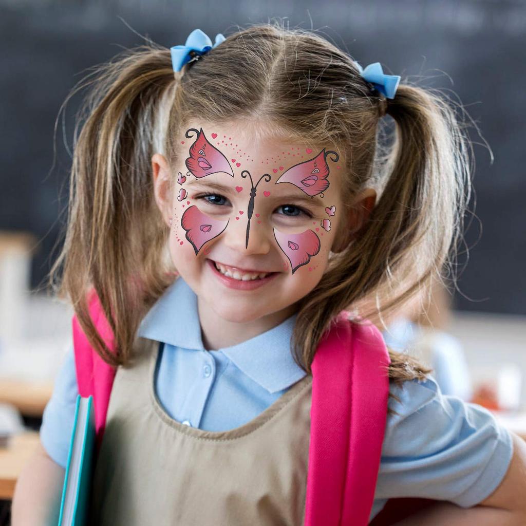 10pcs Animal Temporary Face Tattoo Sticker Set For Kids Water Transfer Butterfly Panda Floral Body Paint Sticker Halloween Decor