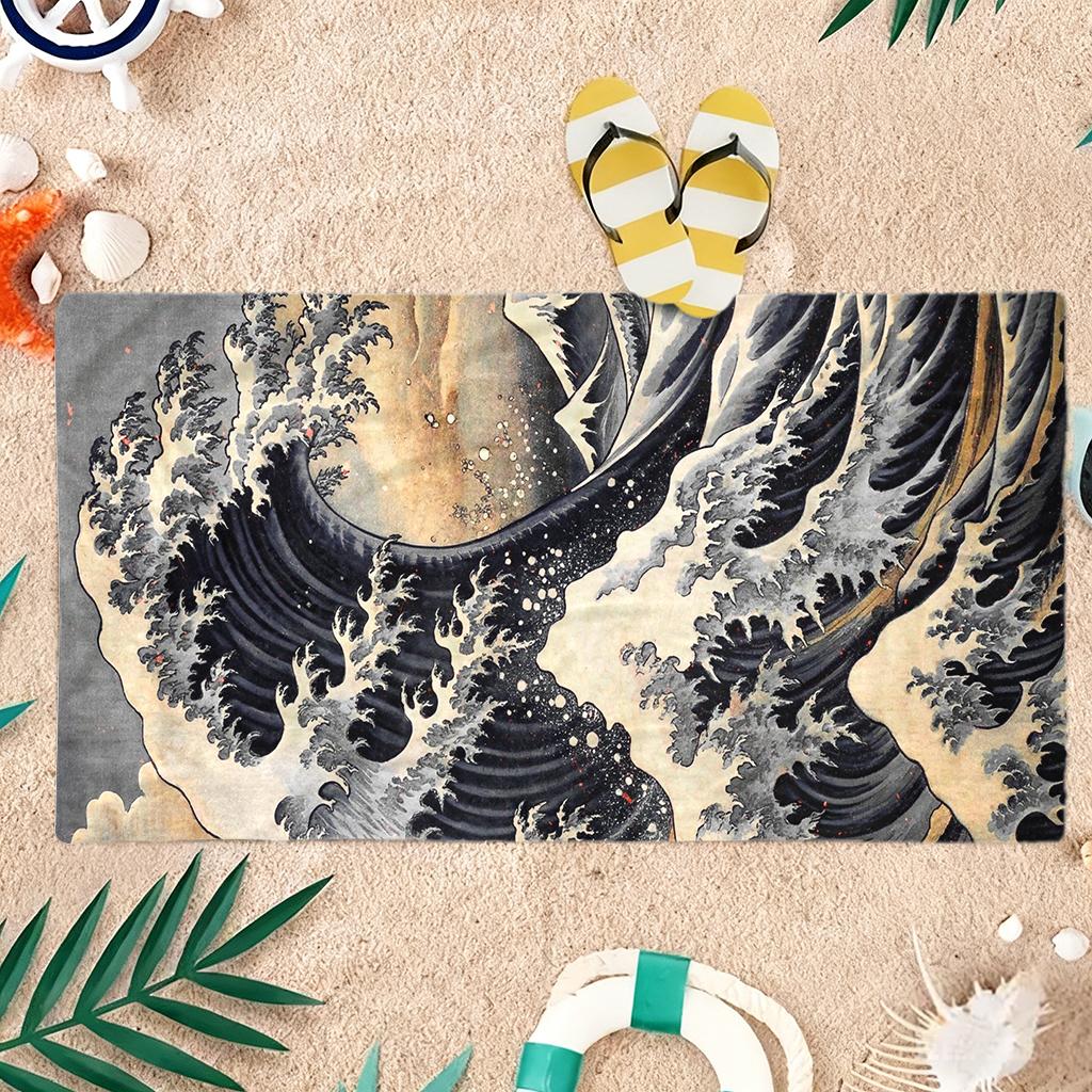 Japanese Ukiyo-e Style Beach Towel The Great Wave Off Kanagawa Quick-drying Suitable for Swimming Beach Pool Gym Gift for Friend