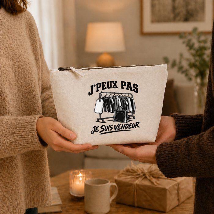Trousse de toilette - PLANETEE - J'peux pas minimaliste - 100% coton beige - 3 L - Zip métal