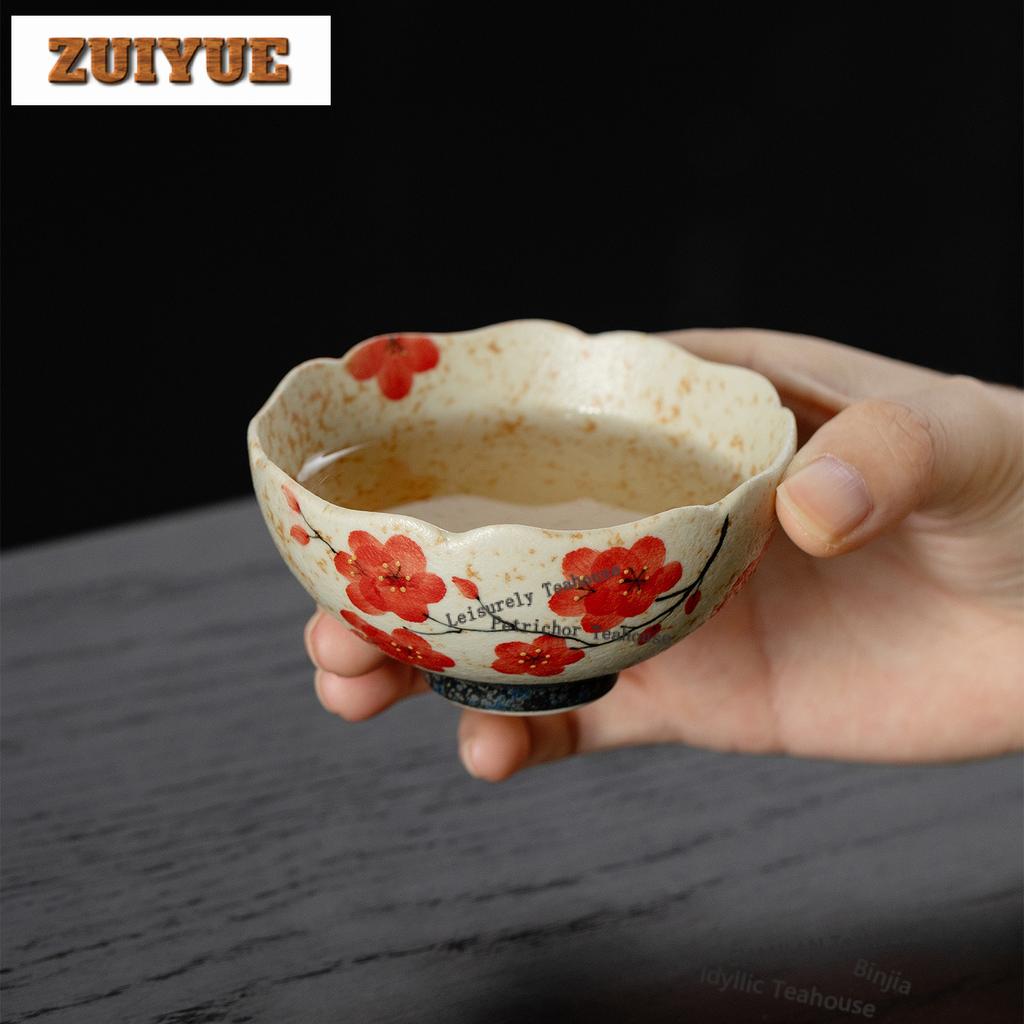 80ml Hand-painted Plum Blossom Teacup Aesthetic Tea Bowl Tea Pair Tea-tasting Smelling Cup Chazhan Master Cups Cha Supplies