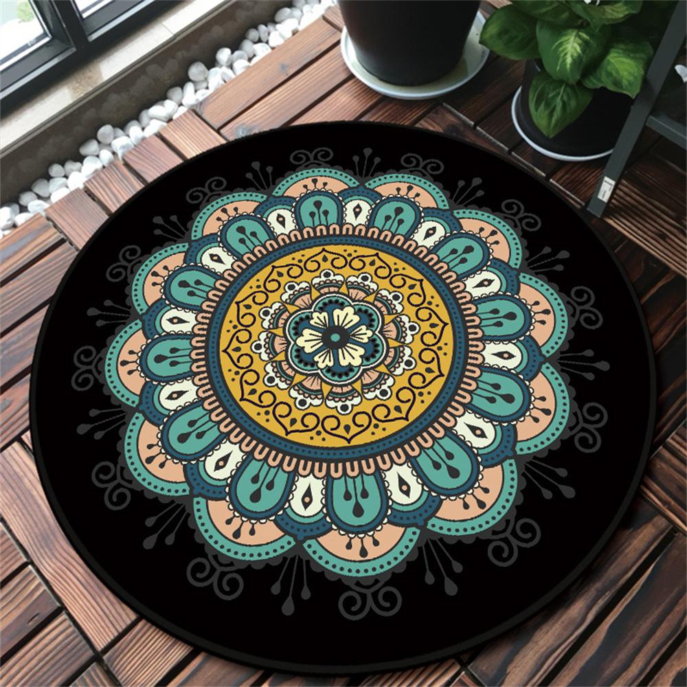 Mandala Carpet Dirt Resistant Black Round Carpet for Living Room Boho Flower Printed Floor Rug Anti-slip Blanket Home Decor Mats