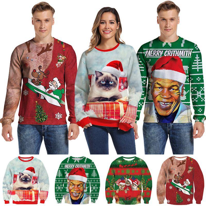 Unisex Mens Womens Ugly Christmas Sweater Santa Claus Warm And Soft Pullover