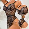 Summer Women's Sexy Transparent Mesh Leg Loop Jumpsuit Set Women's Black Mesh Lace Sexy V-Neck Jumpsuit Set