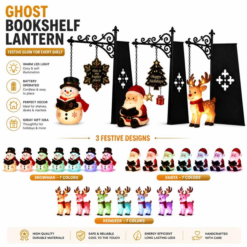 Streetlamp Shape Christmas Bookshelf Lantern Christmas Shelf Light Bookshelf Decoration