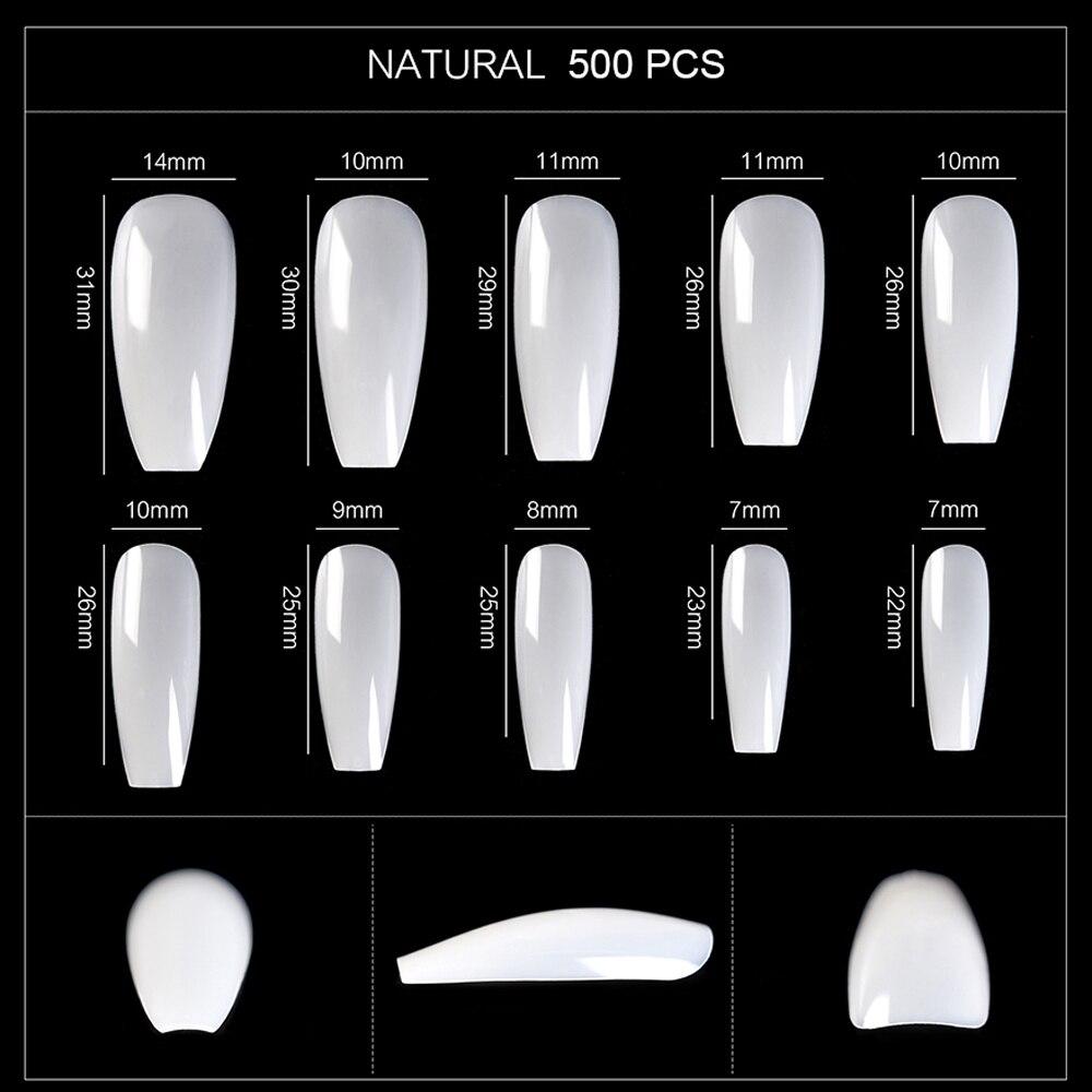 kads 500pcs T Shaped No-Crease Full Cover False Nail Tips Fake Nails White Nature Clear Translucent 10 Sizes Nail Art Manicure Tools