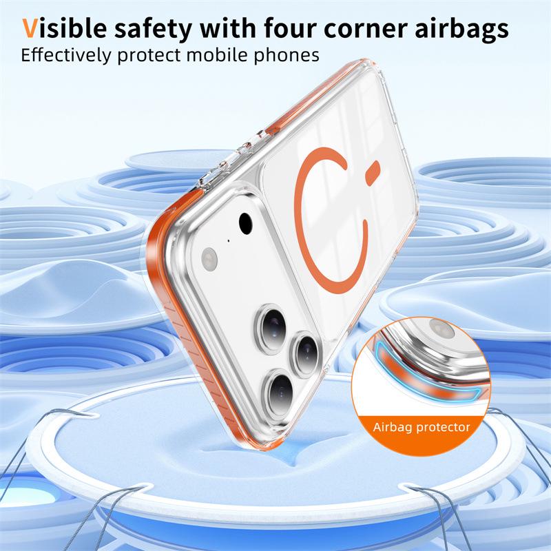 Crystal Shield Striped Magnetic Case for iPhone 17 Pro Max, Fits Apple Magnetic Ring 16/15 and 14/13