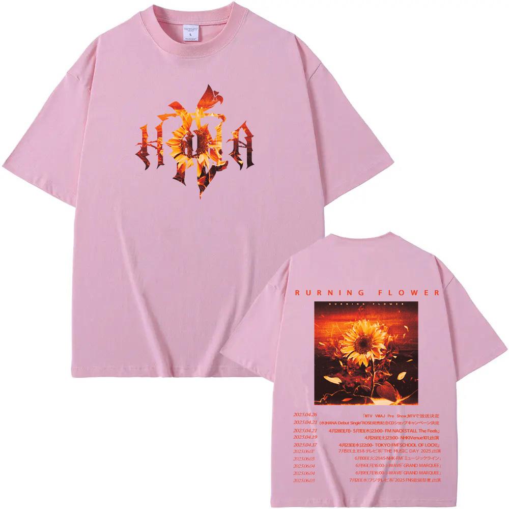 HANA Burning FlowerT Shirt Short Sleeve 100%Cotton Tee-shirt Graphic Printing Vintage Tshirt Moletom Hip Hop Punk Clothing Tops