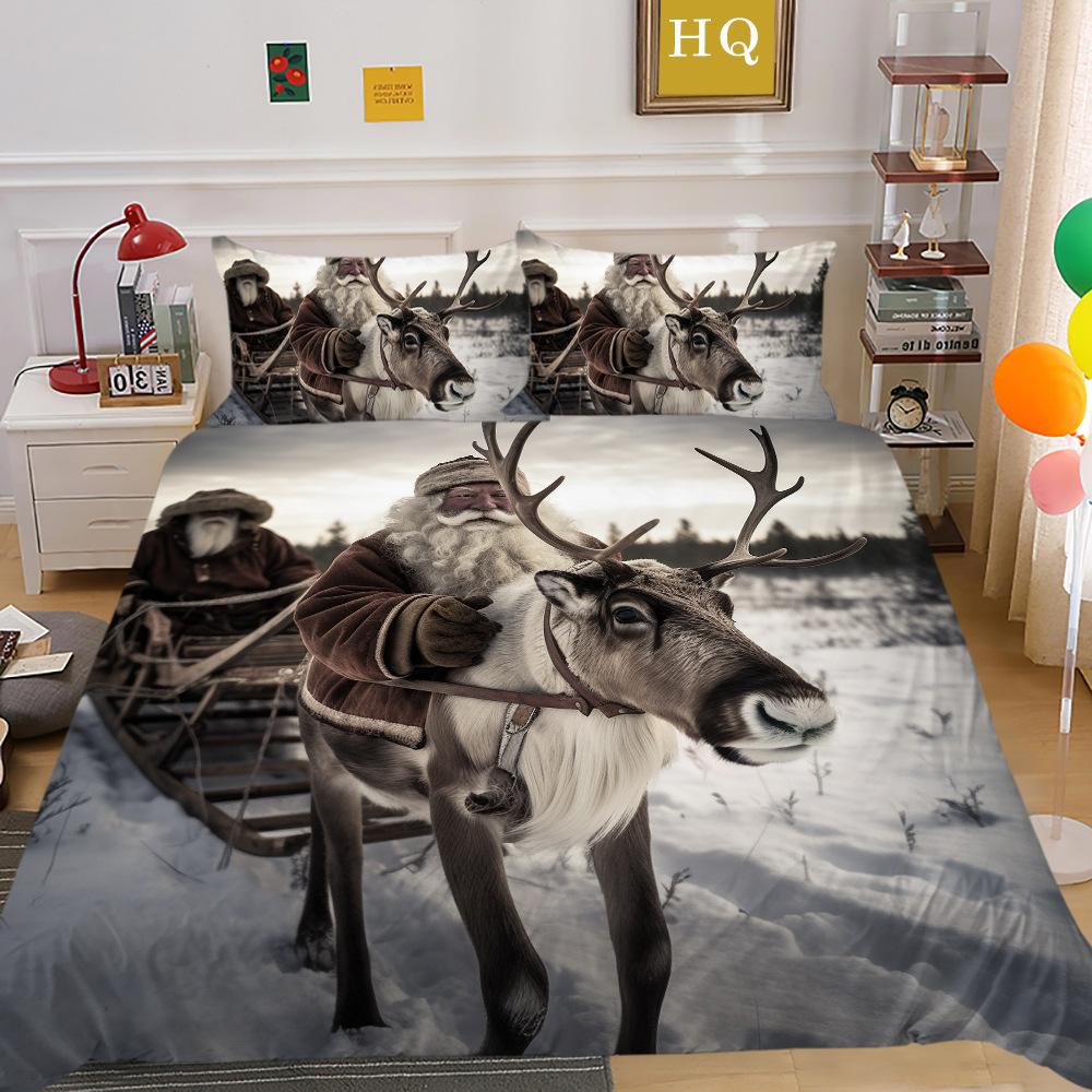Weihnachtsdruck 3D-Druck Polyester Kissenbezug Bettbezug Zwei- oder Dreiteiliges Set