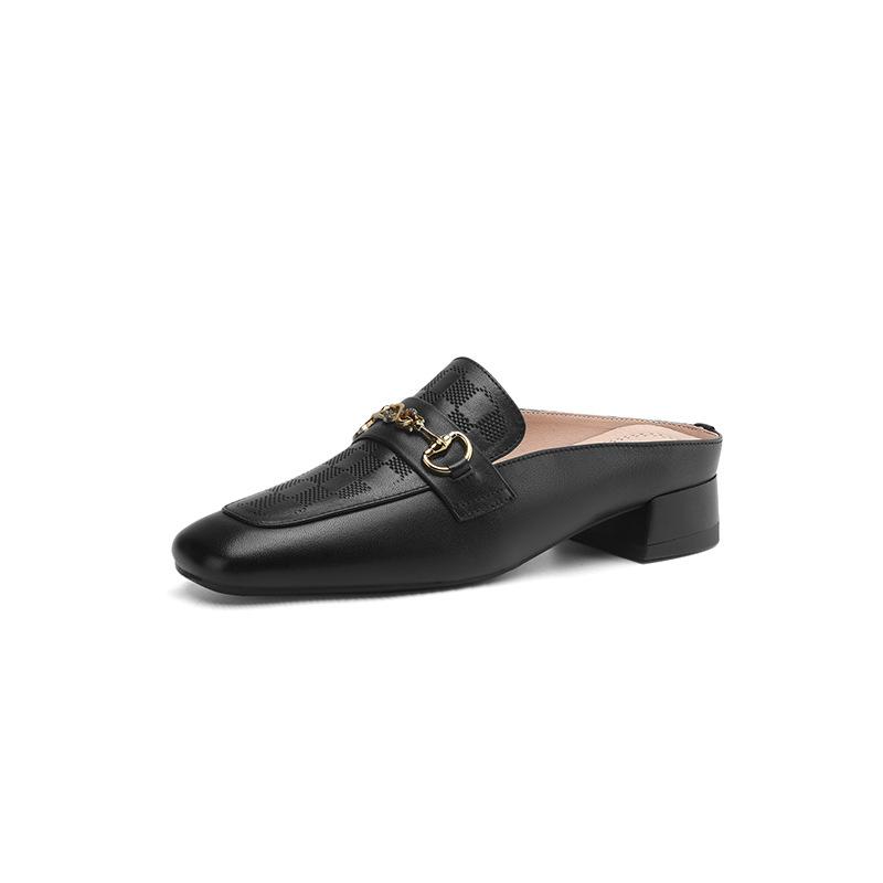 

Внутри и снаружи полностью из натуральной кожи, толстый каблук 3 см, туфли-туфли с высоким каблуком, средний каблук, импортная торговля, полуподдержка, летние повседневные сандалии, одинарные туфли 34