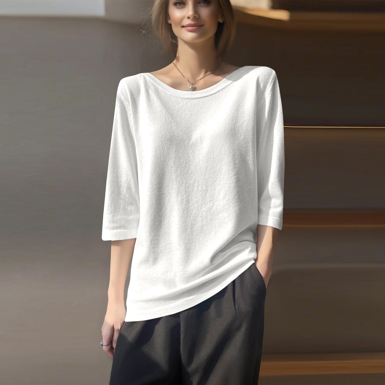 

Женский модный трикотаж с рукавами пять четвертей и свободным верхом с вырезом горловины XL белый