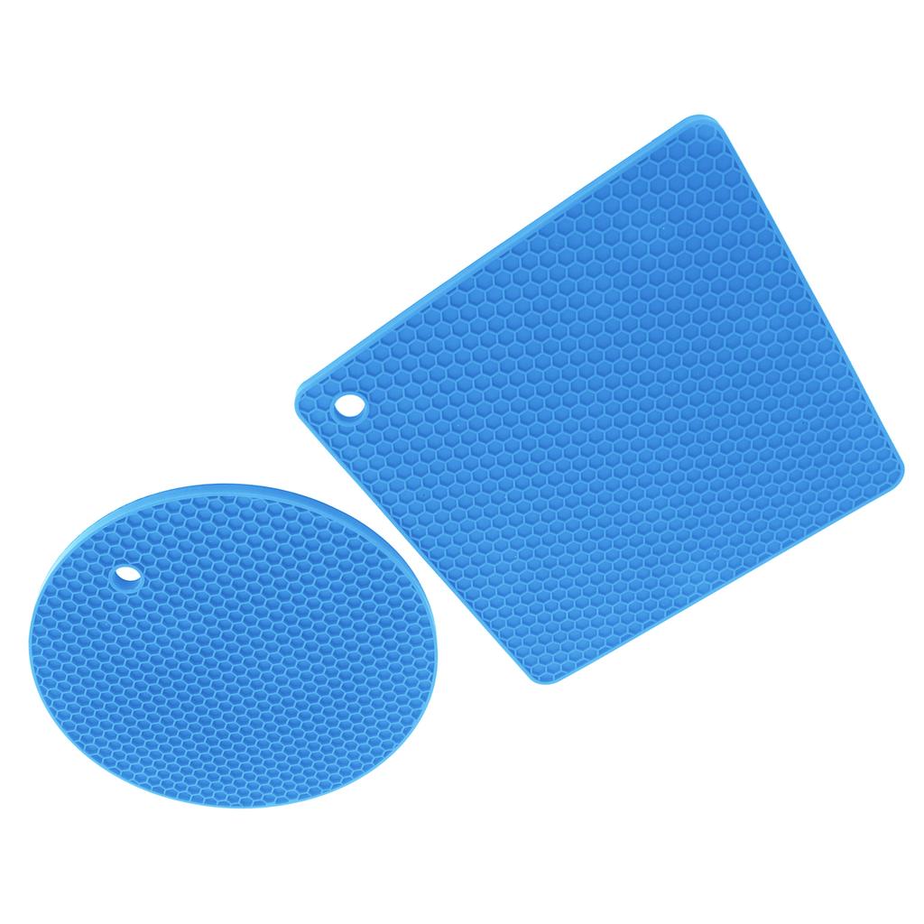 5 PCS 2 Round 3 Square Silicone Honeycomb Mat Multipurpose Hot Pads for Hot Dishes Tables Blue