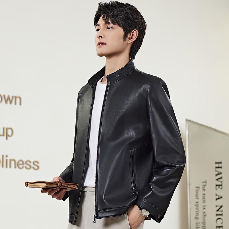 FAPAI Men's Genuine Sheepskin Stand-Collar Leather Jacket
