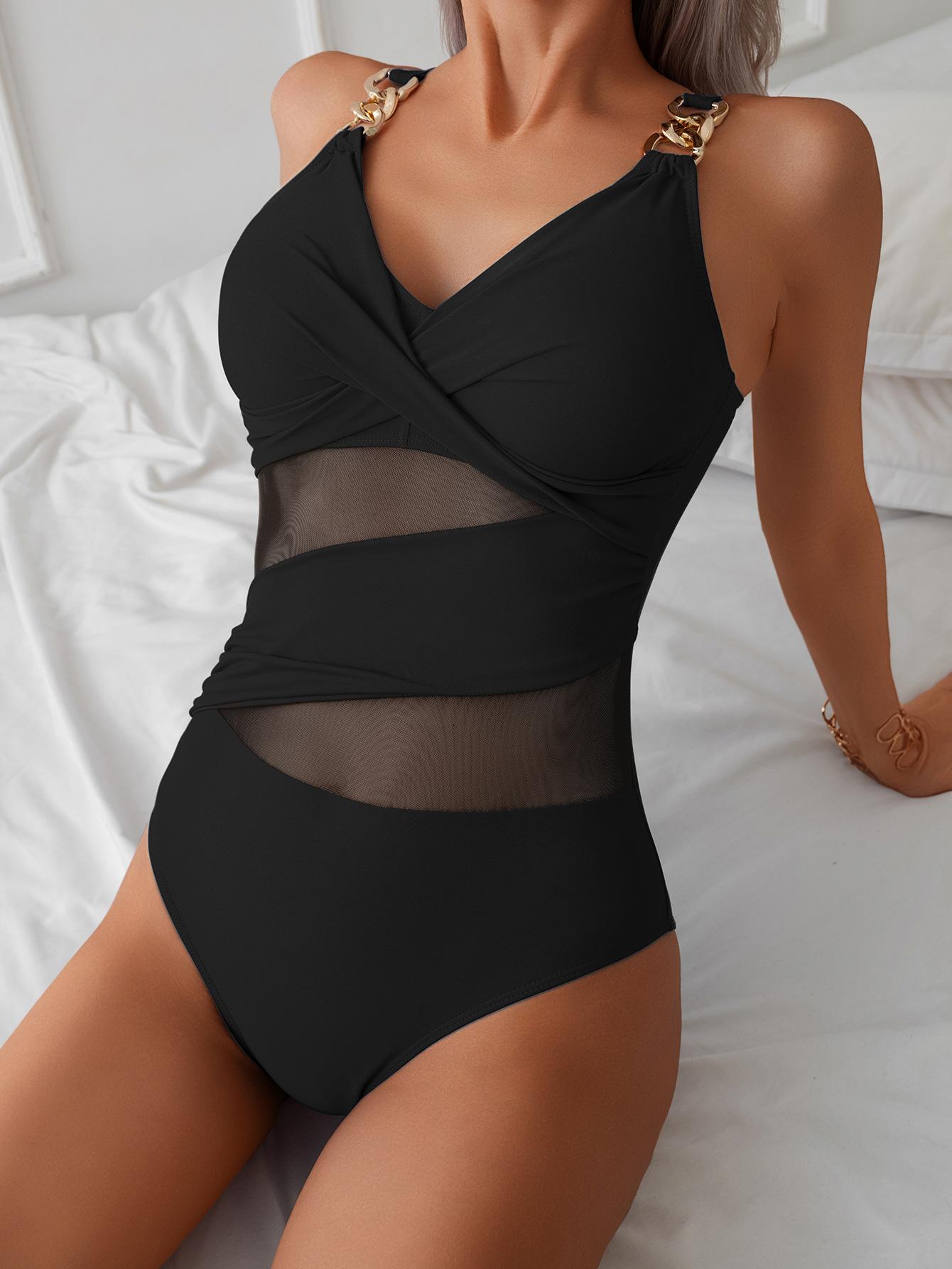 Цельный купальник женский новый однотонный купальник бикини S чёрный