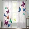 Wood Grain Retro Colorful Butterfly Chiffon Curtains Living Room Bedroom Home Decoration Window Voiles Tulle Curtain Light Filtering Polyester