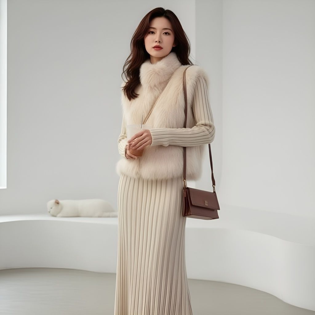 Autumn and winter atmosphere, shoulder-length, not picky height, versatile vest, fox fur, imitation fur, vest, women
