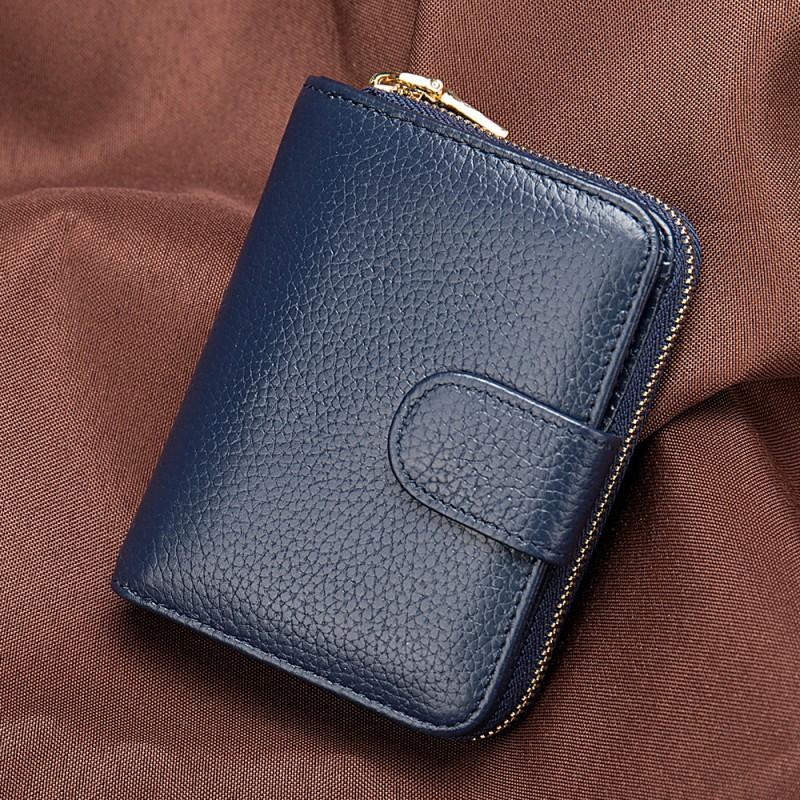 Genuine Leather Wallet Women's Short Fashionable Clutch Purple Zipper Hand-held Card Holder Bag Coin Purse