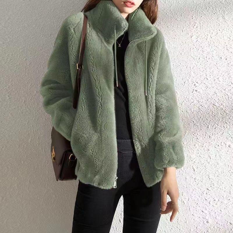 Women's Coral Fleece Plus Size Jacket Autumn Winter Double-Sided Fleece Warm Cardigan Hoodie Zipper Stand Collar Plush Jacket