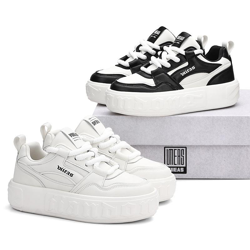 Spring New Versatile Fashion Trendy Thick-soled Shoes Low-top Lace-up White Shoes Sports Casual Shoes Leather Shoes