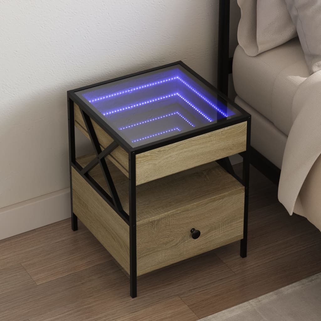Nightstand with Infinity LED Sonoma Oak Finish 40x40x51 cm