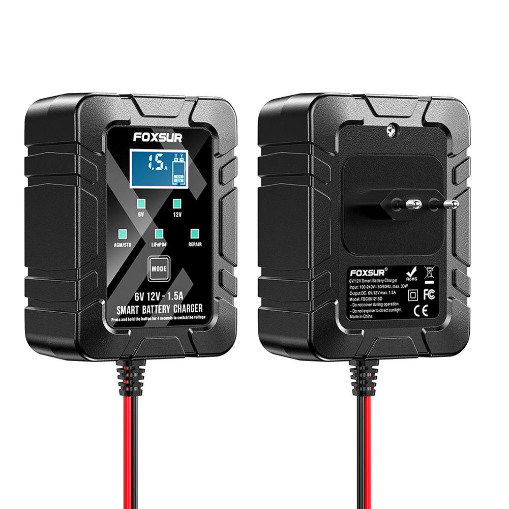 

6В 12В 1,5А Полностью автоматическое интеллектуальное устройство для поддержания заряда батареи Капельное зарядное устройство для автомобиля, мотоцикла, газонокосилки Свинцово-кислотное, LiFePO4