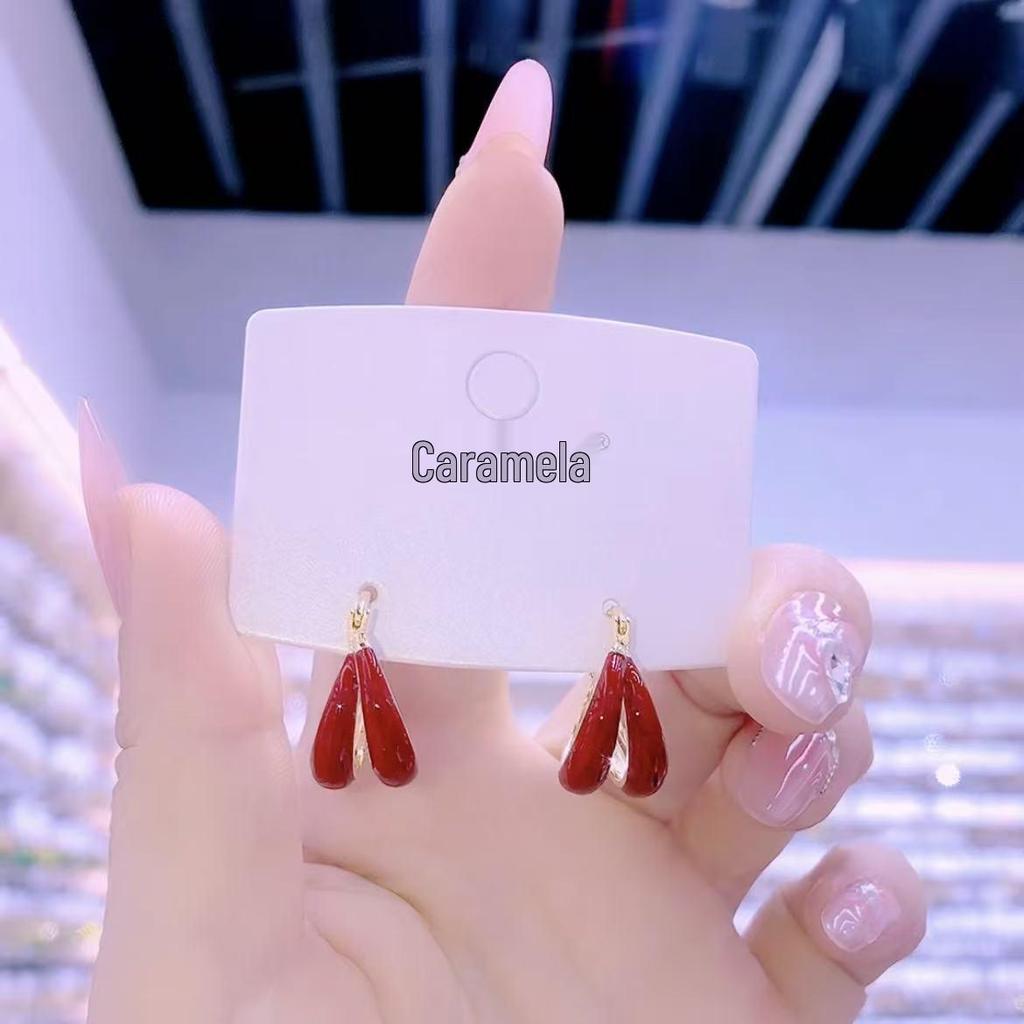 Red Multi-Layer Circle Stud Earrings - Elegant Autumn/Winter Women's Luxury