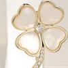 Elegant Four-Leaf Clover Shell Brooch with Zircon