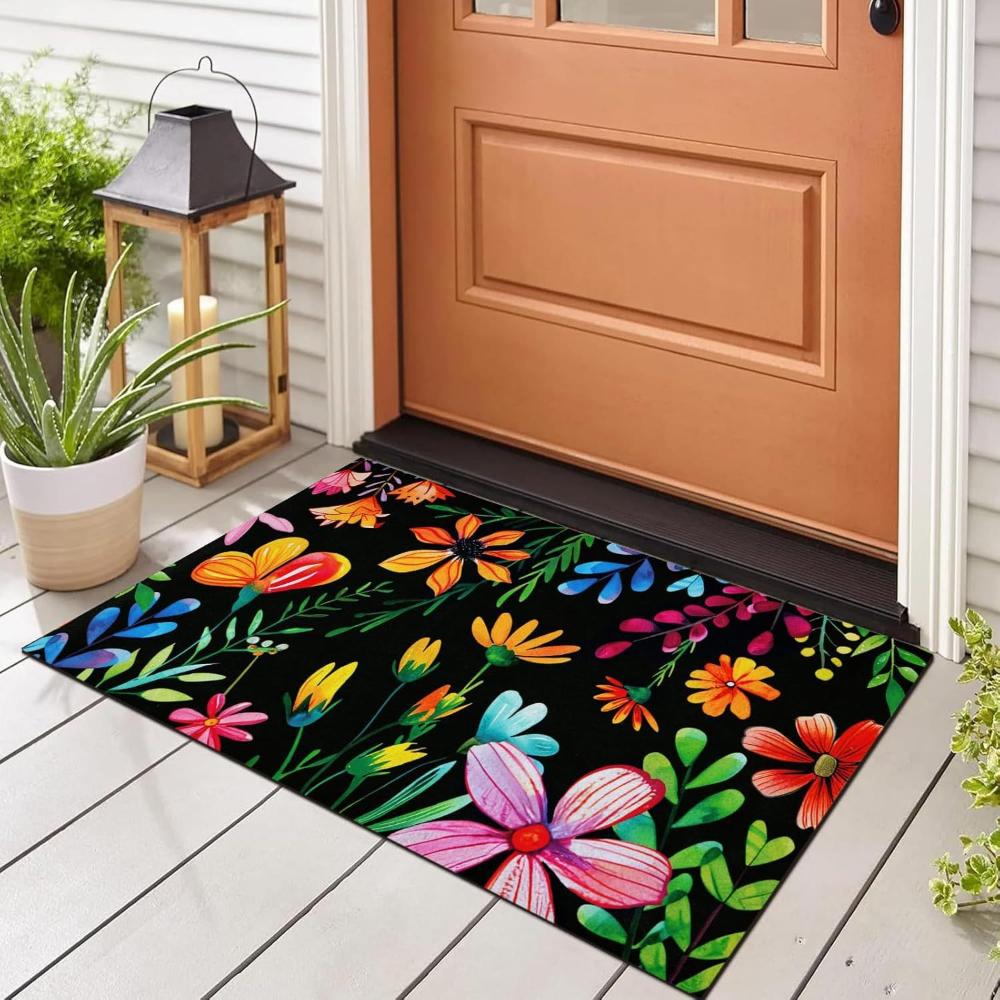 Watercolor Floral Patterned Indoor Floor Mat with Anti-slip Properties for Entryway / Living Room / Balcony Decoration Foot Mat