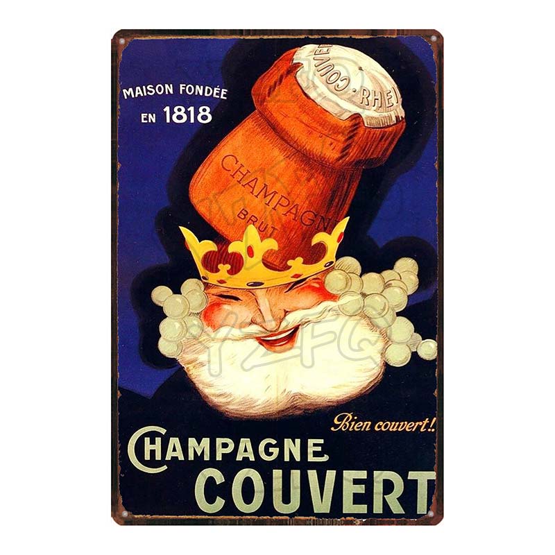 YZFQ Paris  Champagne Plaque Metal Vintage Wine Tin Sign  Travel Souvenir  Wall Bar Art Restaurant Home Decor 30X20CM DU-6307A