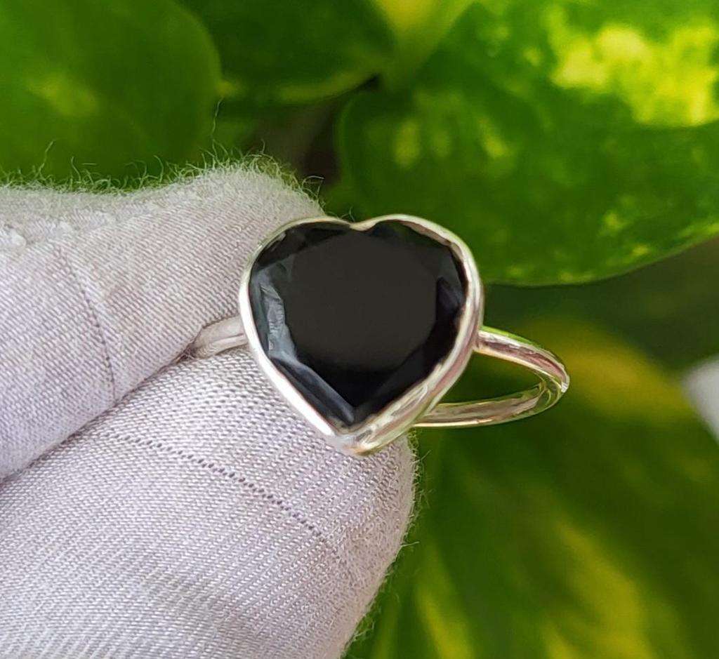 Natural Heart Black Onyx 925 Sterling Silver Heart Ring 8.25 US, Gift Ring A 39